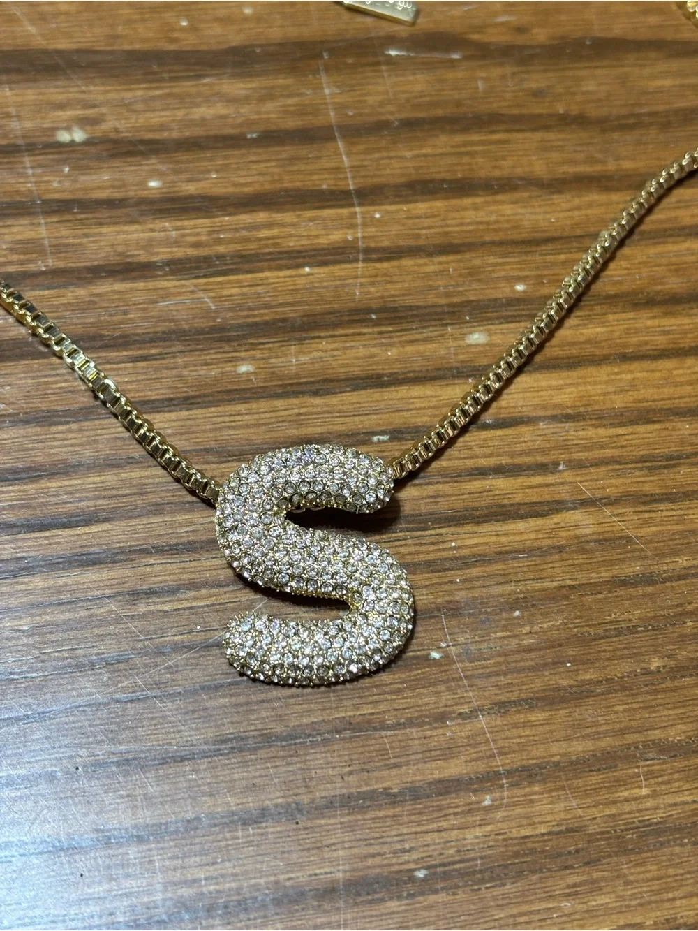 Sugarfix Gold tone 'S' initial pendant necklace with rhinestones